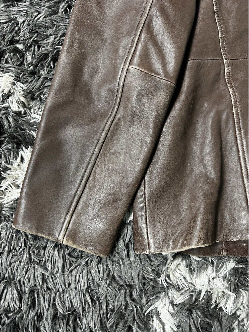 Liz Claiborne Womens XL Brown Genuine Leather Full Zip Jacket Coat Outerwear - Picture 8 of 12